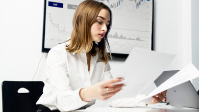 woman reading a report