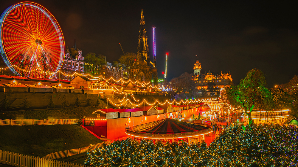 The Edinburgh Christmas Market at night