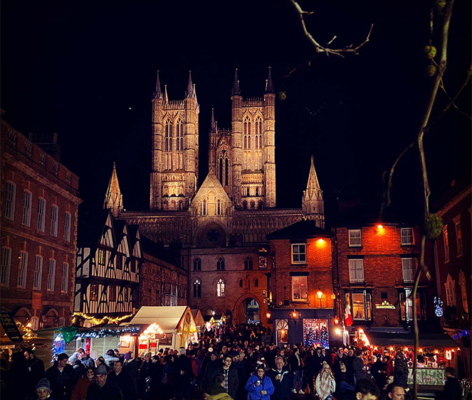 The Lincoln Christmas Market at night