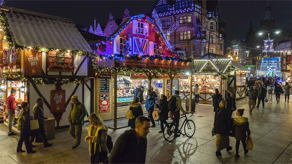 The Newcastle Christmas Market at night