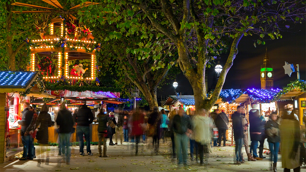 The Southbank Christmas Market at night