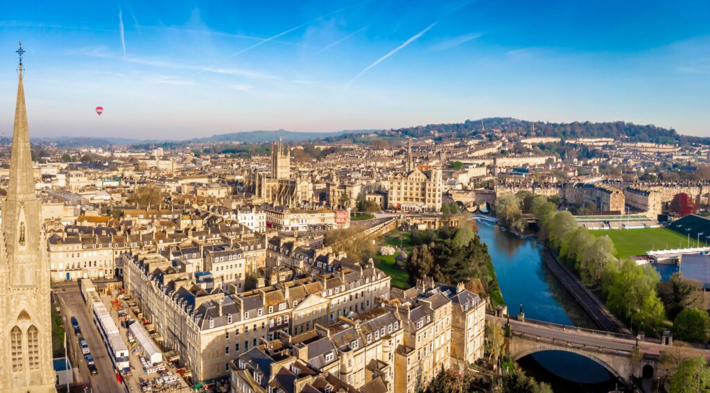 an aerial view of Bath in the summer