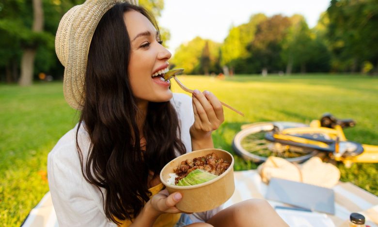 happy woman easily healthily outside