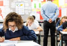 Teenagers sitting at their desks studying for their exams